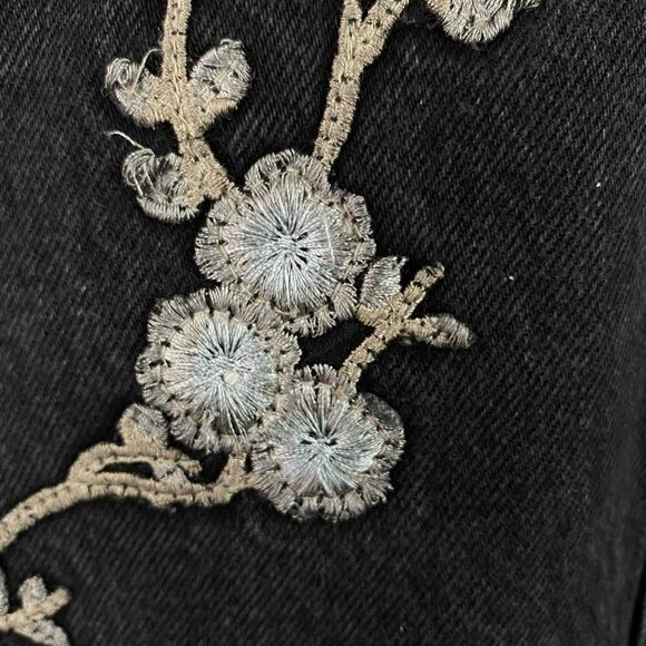 Carmar Black High Rise Slim Fit Distressed Floral Embroidered Denim Skirt - Picture 4 of 14